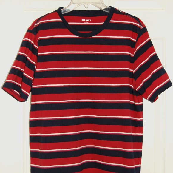 Old Navy Cotton Tee, Men L (44" Bust); Red, Black, & White Striped - Picture 2 of 5
